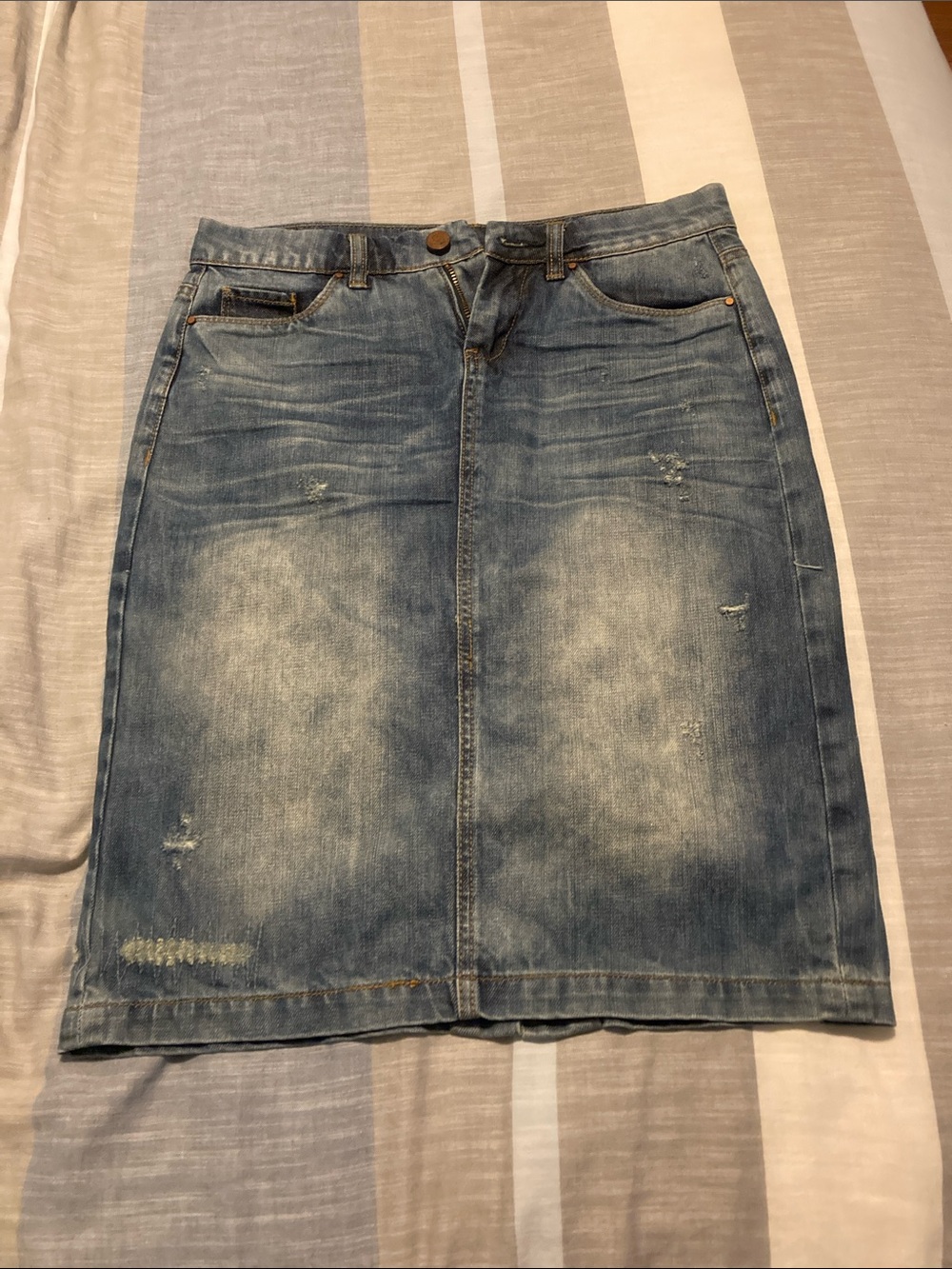 Blank NYC Light Blue Distressed Denim Pencil Skirt